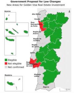 Map of Proposed 2021 Golden Visa Changes Portugal