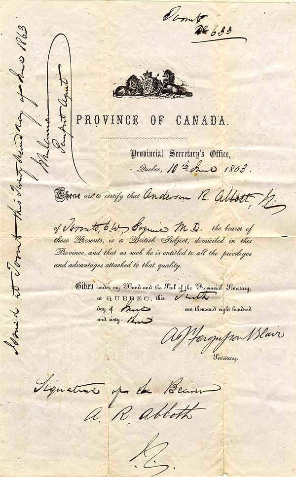 Canada 1863 Passport